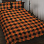 Orange And Black Buffalo Check Print Quilt Bed Set