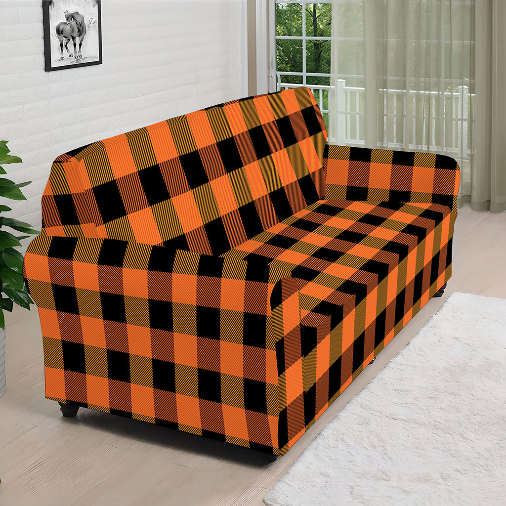 Orange And Black Buffalo Check Print Sofa Cover