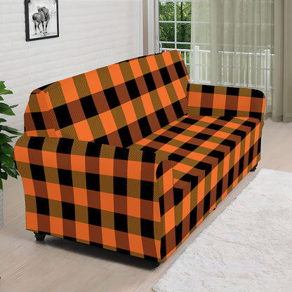 Orange And Black Buffalo Check Print Sofa Cover