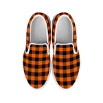 Orange And Black Buffalo Check Print White Slip On Shoes