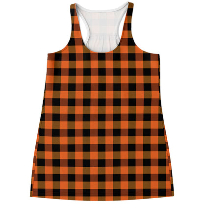 Orange And Black Buffalo Check Print Women's Racerback Tank Top