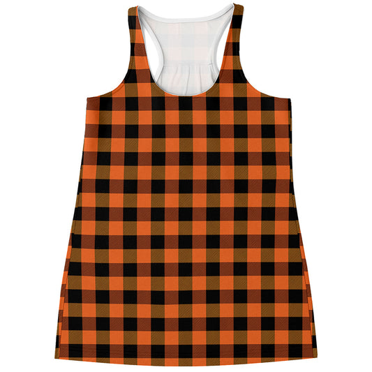 Orange And Black Buffalo Check Print Women's Racerback Tank Top