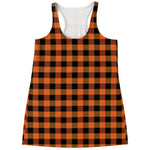 Orange And Black Buffalo Check Print Women's Racerback Tank Top