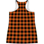 Orange And Black Buffalo Check Print Women's Racerback Tank Top