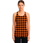 Orange And Black Buffalo Check Print Women's Racerback Tank Top