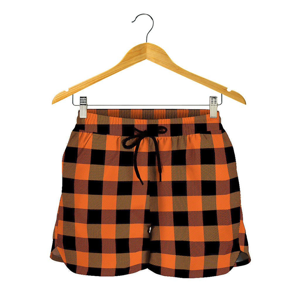 Orange And Black Buffalo Check Print Women's Shorts