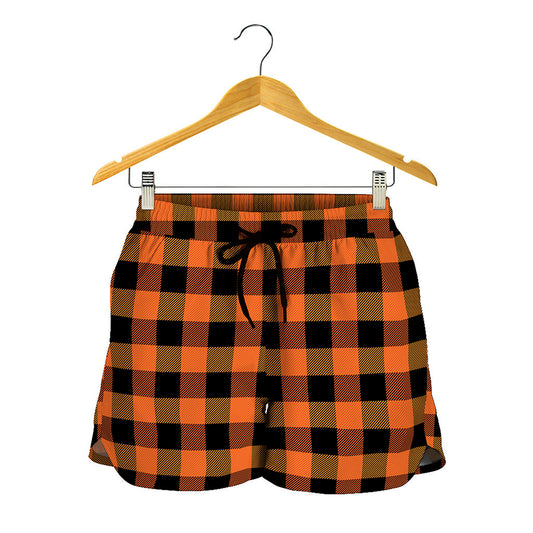 Orange And Black Buffalo Check Print Women's Shorts