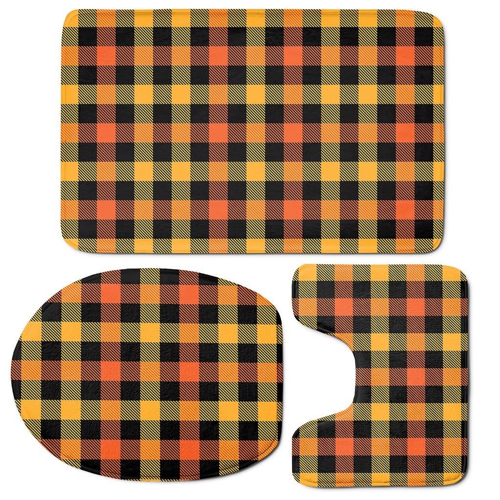 Orange And Black Buffalo Plaid Print 3 Piece Bath Mat Set