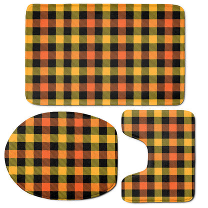 Orange And Black Buffalo Plaid Print 3 Piece Bath Mat Set