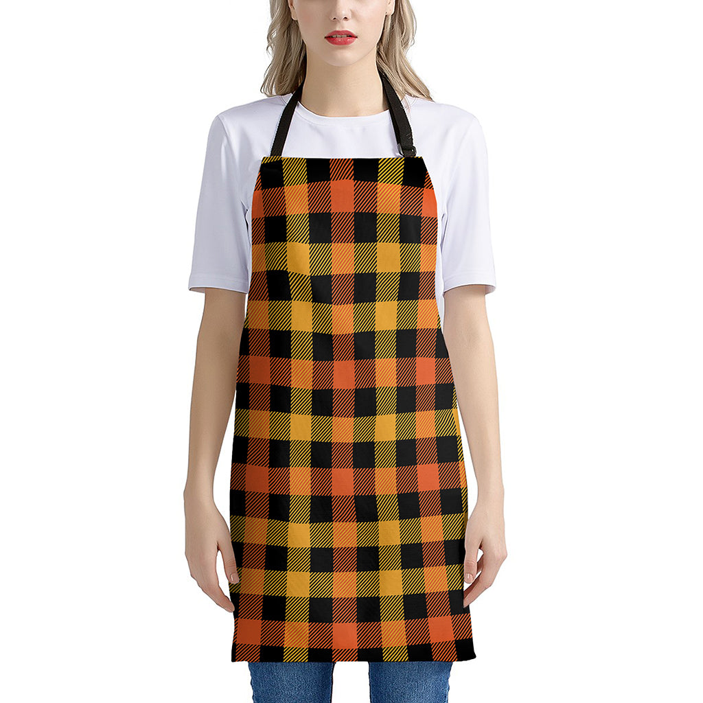 Orange And Black Buffalo Plaid Print Apron