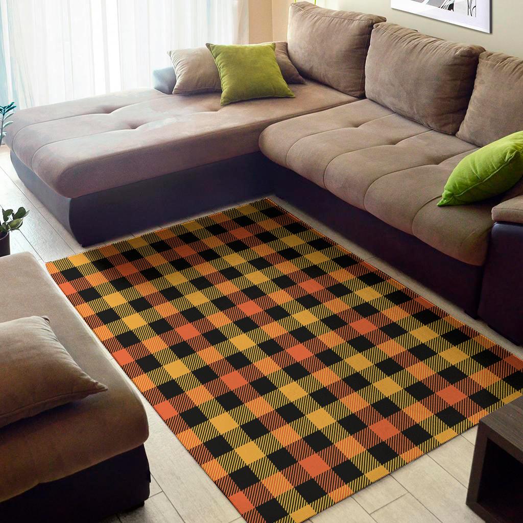 Orange And Black Buffalo Plaid Print Area Rug