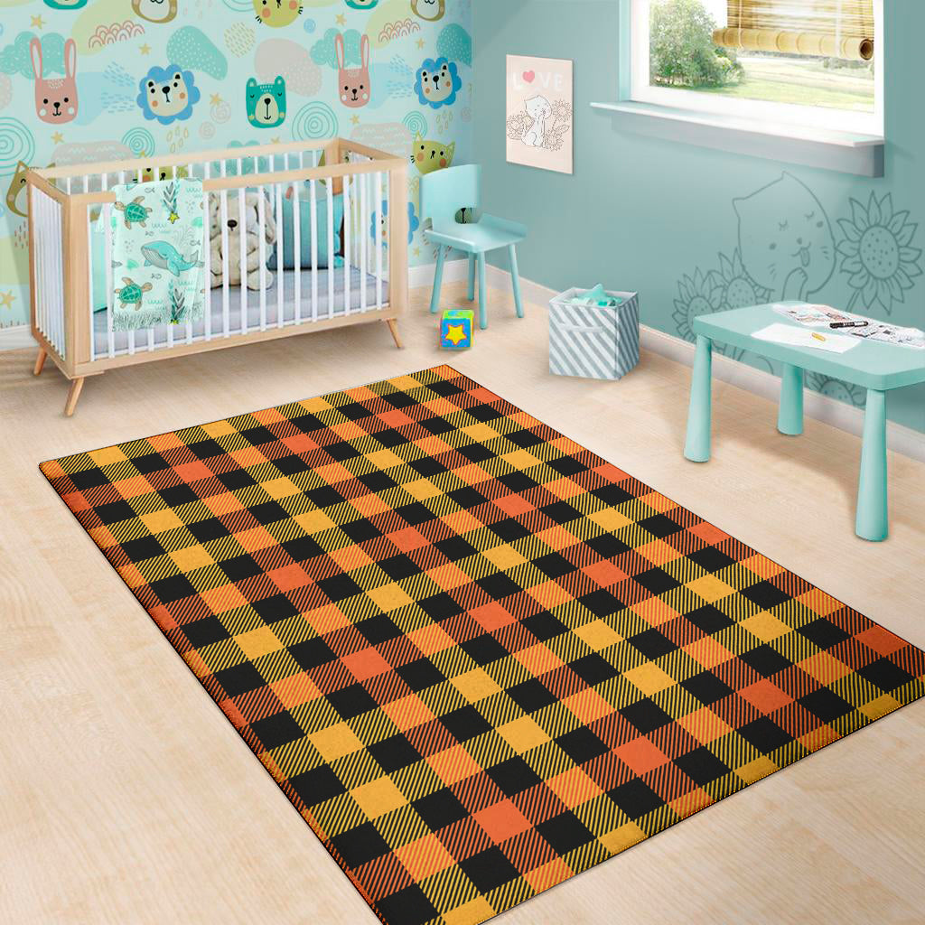 Orange And Black Buffalo Plaid Print Area Rug