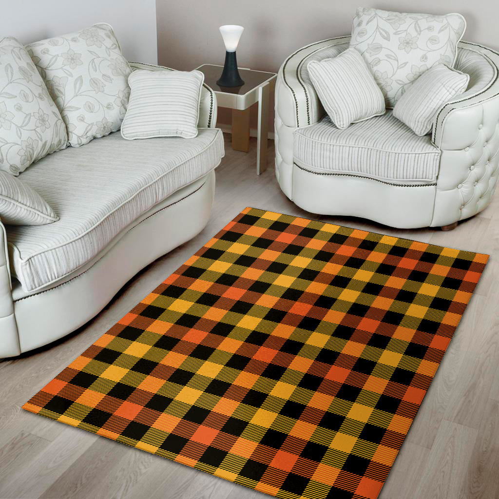 Orange And Black Buffalo Plaid Print Area Rug