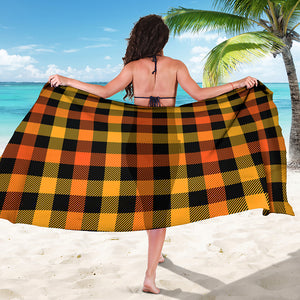 Orange And Black Buffalo Plaid Print Beach Sarong Wrap