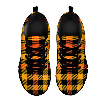 Orange And Black Buffalo Plaid Print Black Sneakers