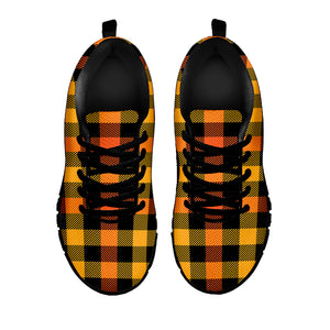 Orange And Black Buffalo Plaid Print Black Sneakers