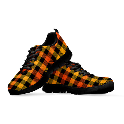Orange And Black Buffalo Plaid Print Black Sneakers