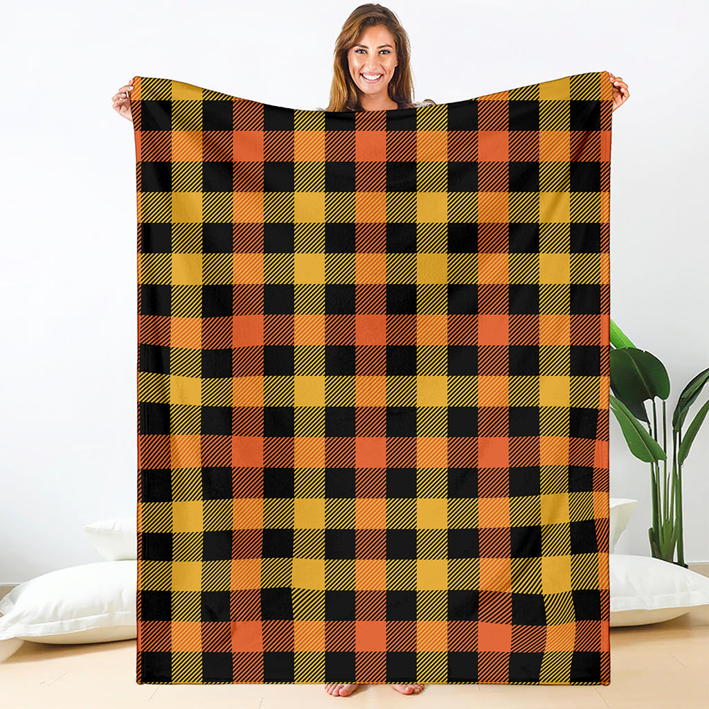 Orange And Black Buffalo Plaid Print Blanket