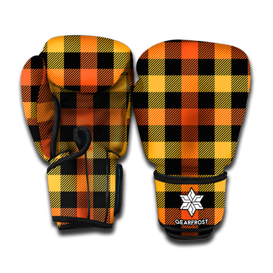 Orange And Black Buffalo Plaid Print Boxing Gloves