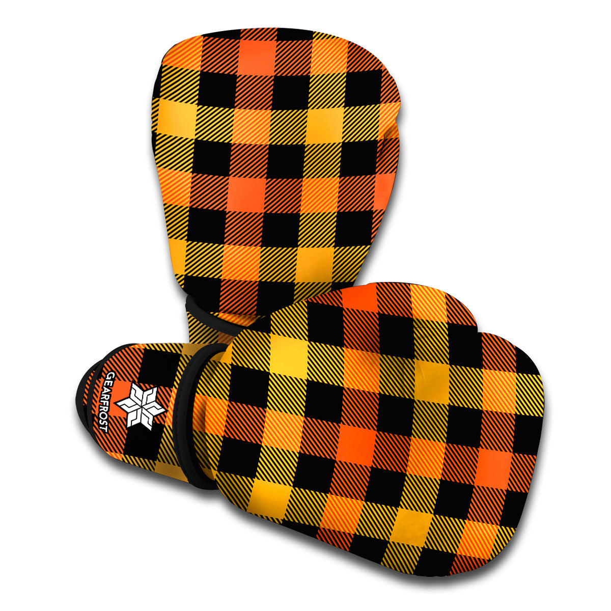 Orange And Black Buffalo Plaid Print Boxing Gloves