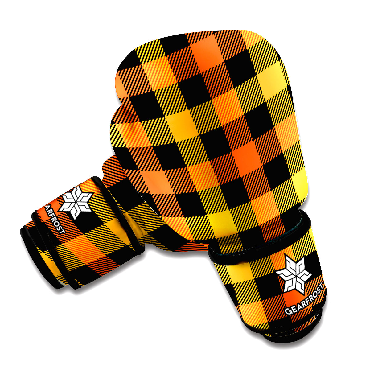 Orange And Black Buffalo Plaid Print Boxing Gloves