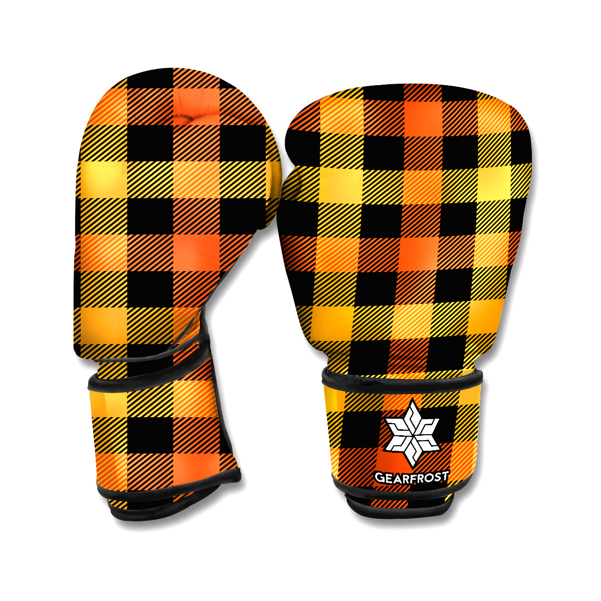 Orange And Black Buffalo Plaid Print Boxing Gloves
