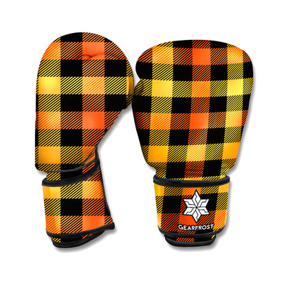 Orange And Black Buffalo Plaid Print Boxing Gloves