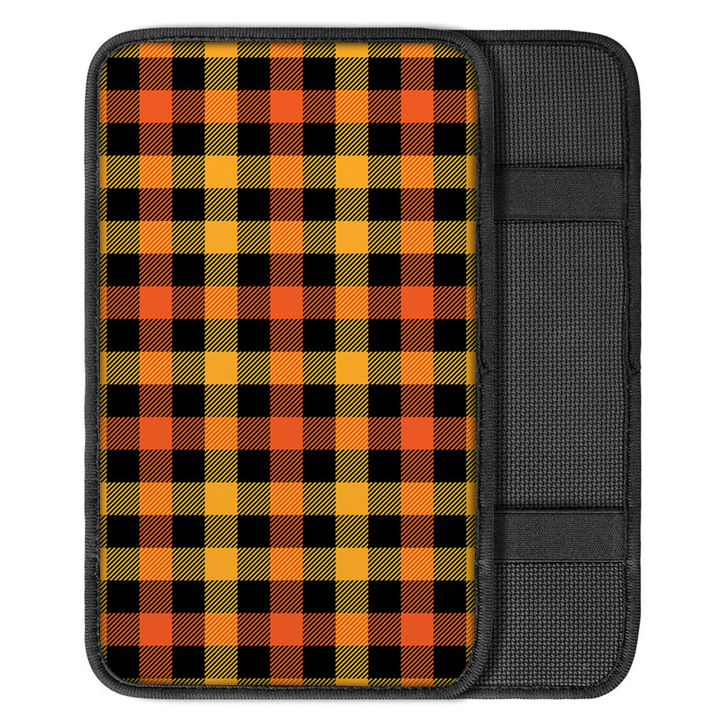 Orange And Black Buffalo Plaid Print Car Center Console Cover
