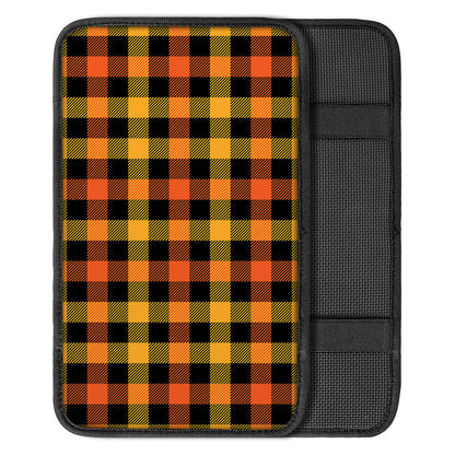 Orange And Black Buffalo Plaid Print Car Center Console Cover