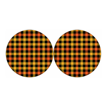 Orange And Black Buffalo Plaid Print Car Coasters