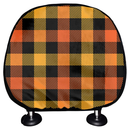 Orange And Black Buffalo Plaid Print Car Headrest Covers