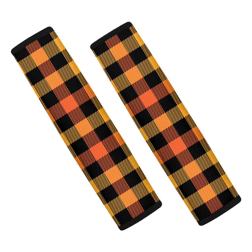 Orange And Black Buffalo Plaid Print Car Seat Belt Covers