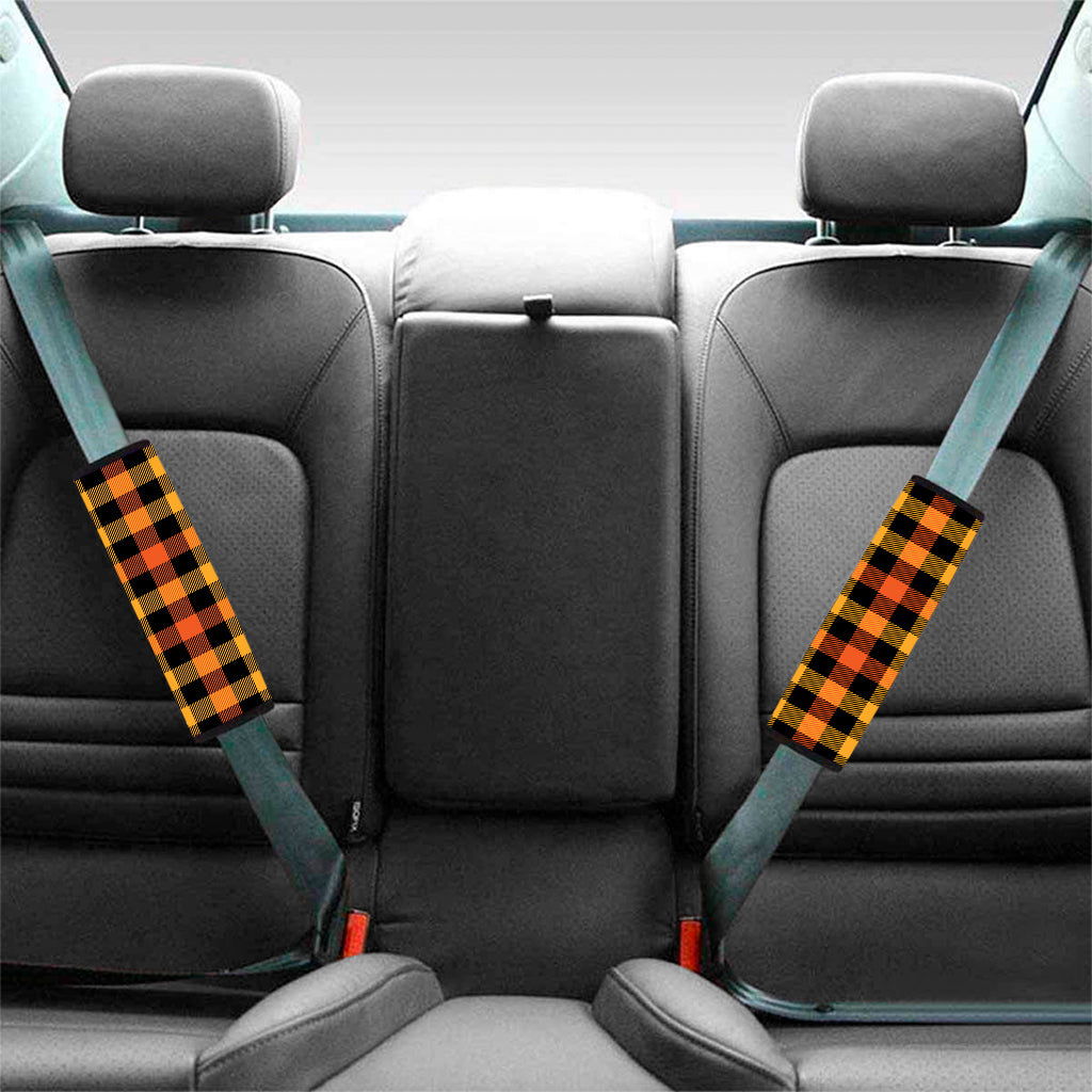Orange And Black Buffalo Plaid Print Car Seat Belt Covers