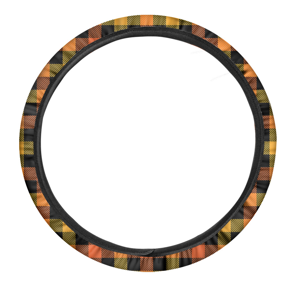 Orange And Black Buffalo Plaid Print Car Steering Wheel Cover