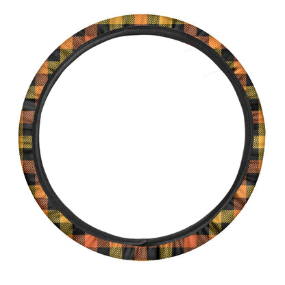 Orange And Black Buffalo Plaid Print Car Steering Wheel Cover