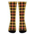 Orange And Black Buffalo Plaid Print Crew Socks