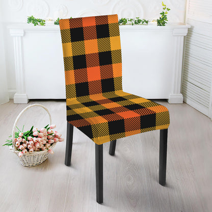 Orange And Black Buffalo Plaid Print Dining Chair Slipcover