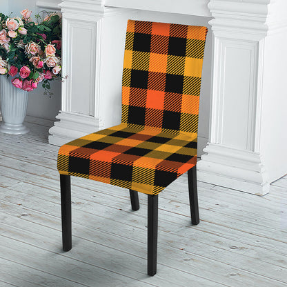 Orange And Black Buffalo Plaid Print Dining Chair Slipcover