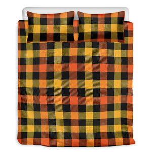 Orange And Black Buffalo Plaid Print Duvet Cover Bedding Set