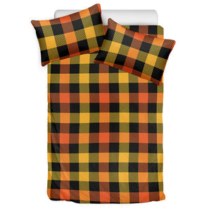 Orange And Black Buffalo Plaid Print Duvet Cover Bedding Set