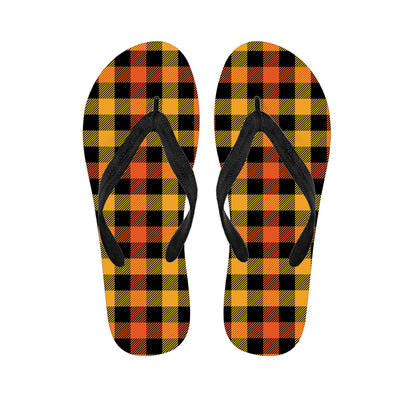 Orange And Black Buffalo Plaid Print Flip Flops