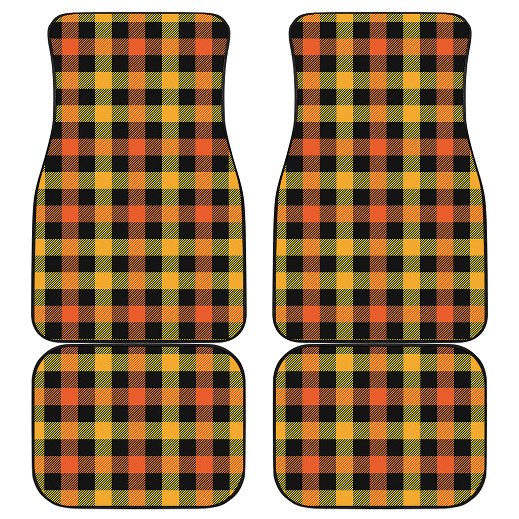 Orange And Black Buffalo Plaid Print Front and Back Car Floor Mats