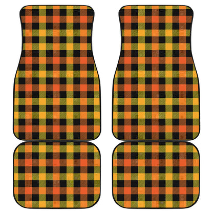 Orange And Black Buffalo Plaid Print Front and Back Car Floor Mats