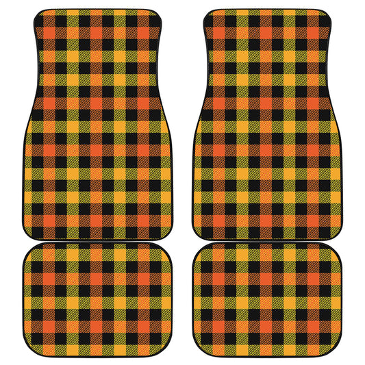 Orange And Black Buffalo Plaid Print Front and Back Car Floor Mats