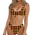 Orange And Black Buffalo Plaid Print Front Bow Tie Bikini