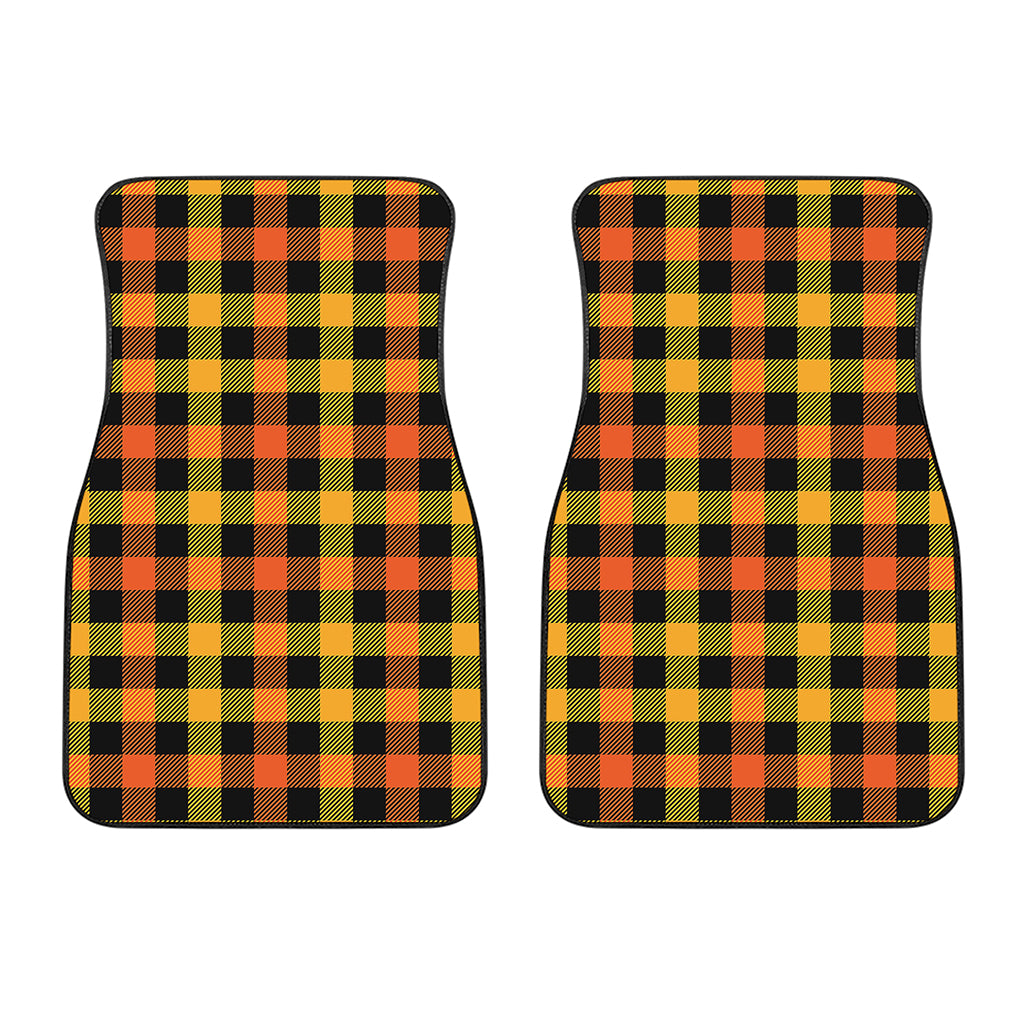 Orange And Black Buffalo Plaid Print Front Car Floor Mats