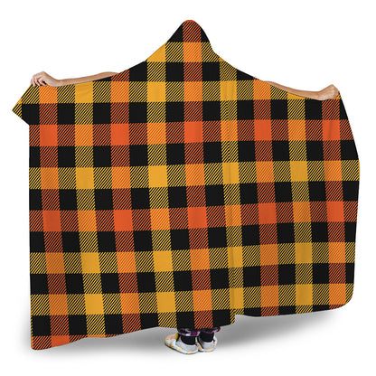 Orange And Black Buffalo Plaid Print Hooded Blanket