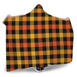 Orange And Black Buffalo Plaid Print Hooded Blanket