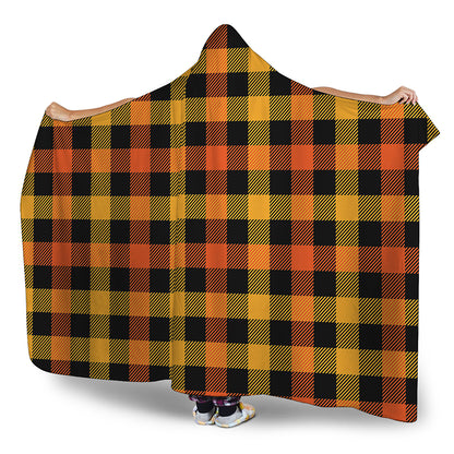 Orange And Black Buffalo Plaid Print Hooded Blanket