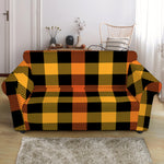 Orange And Black Buffalo Plaid Print Loveseat Slipcover